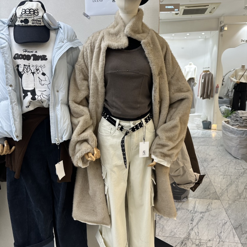 ASCEND東大門㊣實拍女士新款休閑中長款大衣兩面穿貂皮雙面ASCEND中長款大衣圖色1