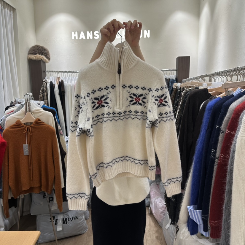 HANSUNGHYUN韓國直郵㊣女士新款職業休閑推薦人氣毛衣羊毛拉鏈HANSUNGHYUN毛衣圖色1