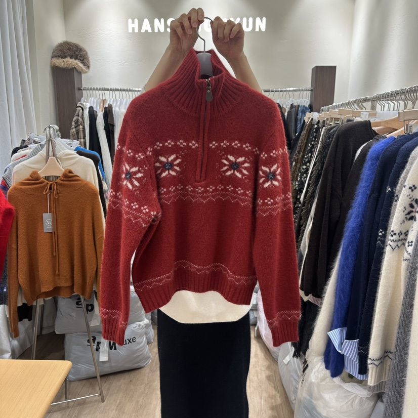 HANSUNGHYUN韓國直郵㊣女士新款職業休閑推薦人氣毛衣羊毛拉鏈HANSUNGHYUN毛衣圖色2