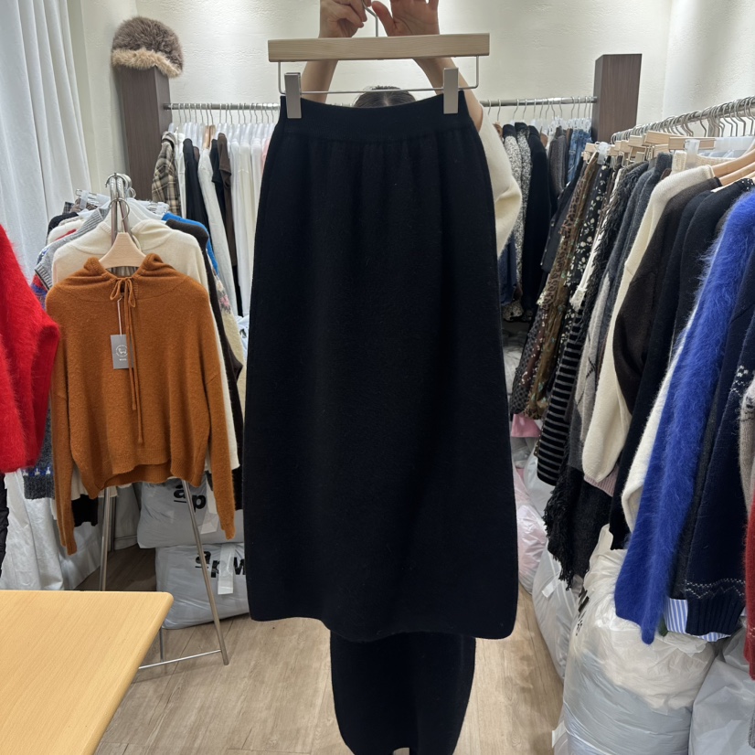 HANSUNGHYUN東大門㊣實拍女士新品推薦時尚真品25秋冬長裙羊毛HANSUNGHYUN長裙圖色1黑色