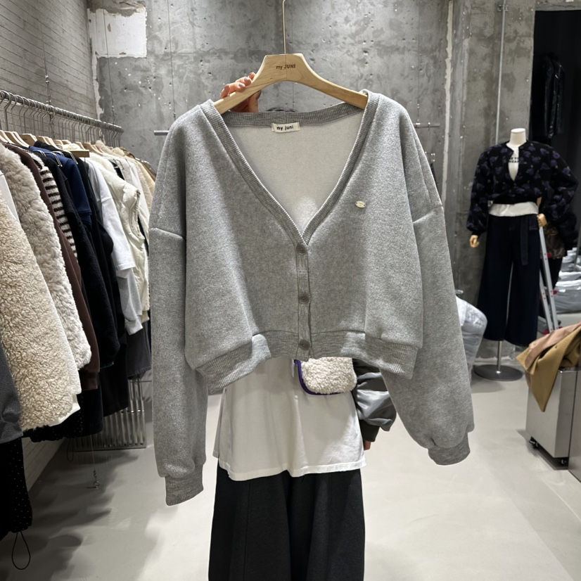 JUNI韓國代購㊣女士新款25秋冬人氣職業針織衫加絨羊毛開衫my juni針織衫圖色1