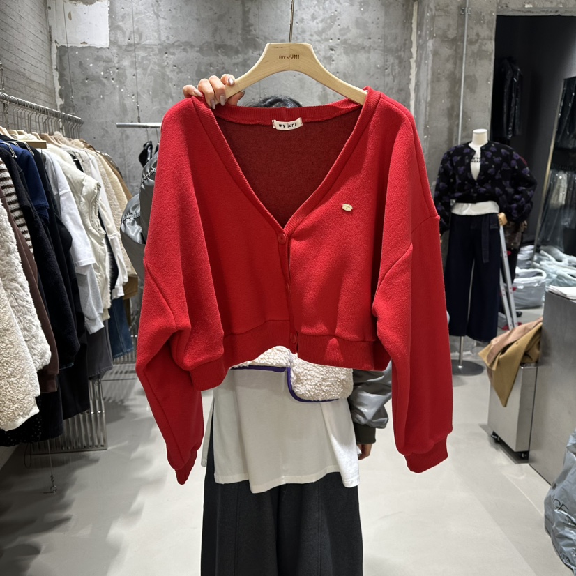 JUNI韓國代購㊣女士新款25秋冬人氣職業針織衫加絨羊毛開衫my juni針織衫圖色2
