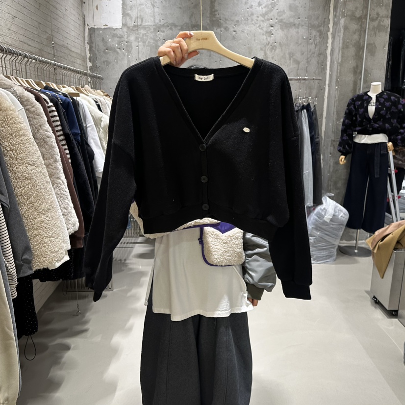 JUNI韓國代購㊣女士新款25秋冬人氣職業針織衫加絨羊毛開衫my juni針織衫圖色3