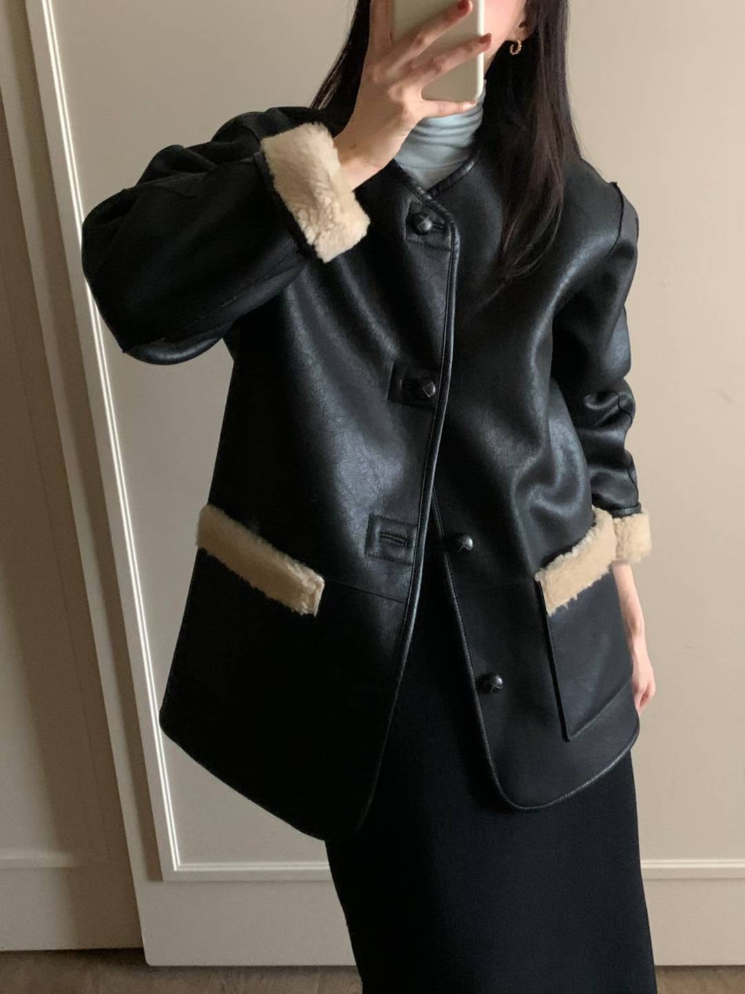 INOUF東大門㊣實拍女裝新品休閑25秋冬推薦時尚夾克兩面可穿INOUF/FLUTTER夾克