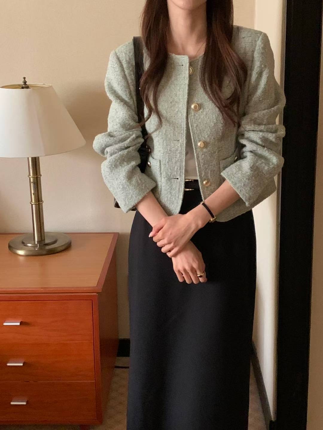 INOUF東大門㊣直郵女裝新款人氣休閑推薦時尚夾克粗花呢羊毛INOUF/FLUTTER夾克