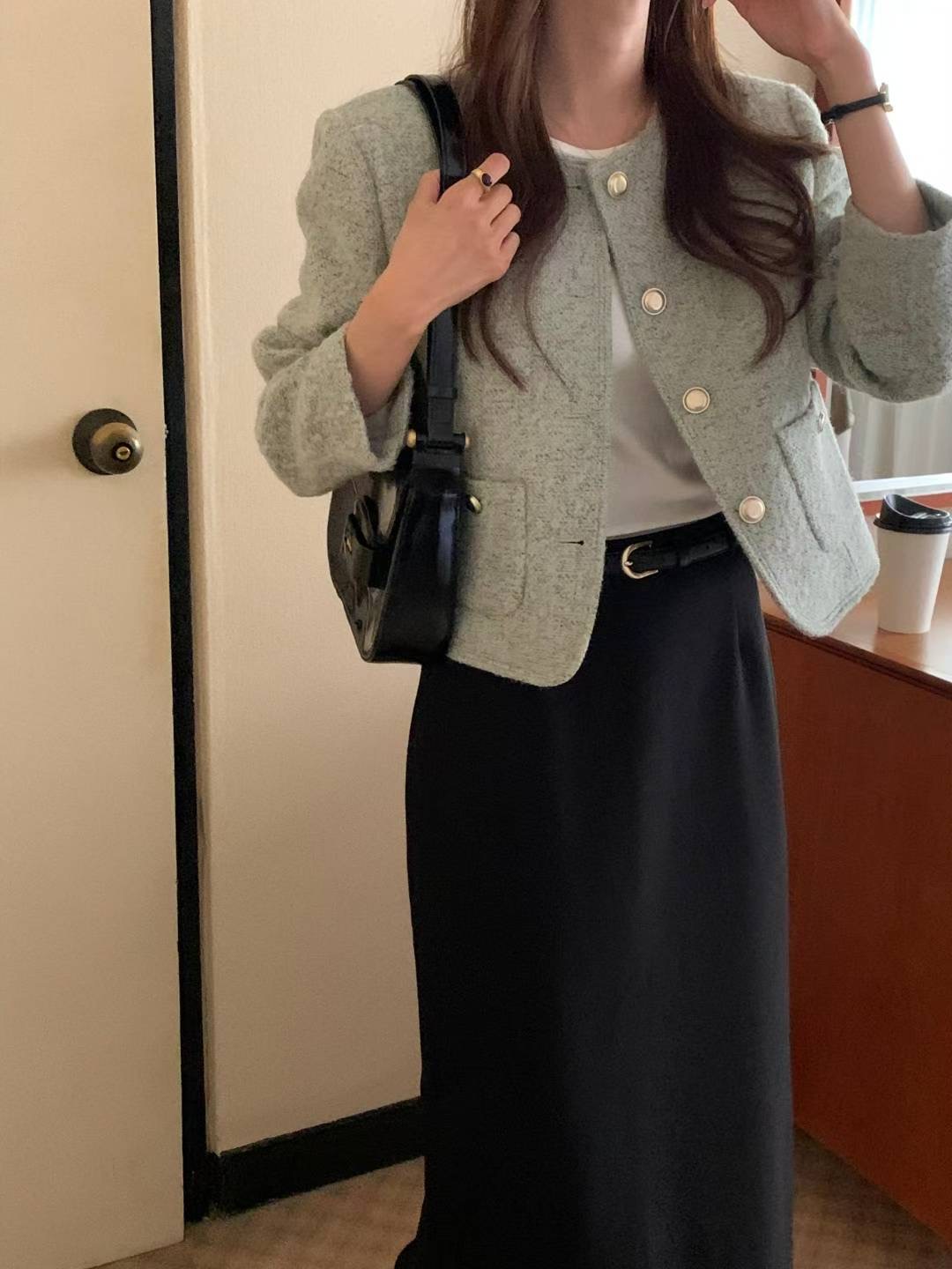 INOUF東大門㊣直郵女裝新款人氣休閑推薦時尚夾克粗花呢羊毛INOUF/FLUTTER夾克