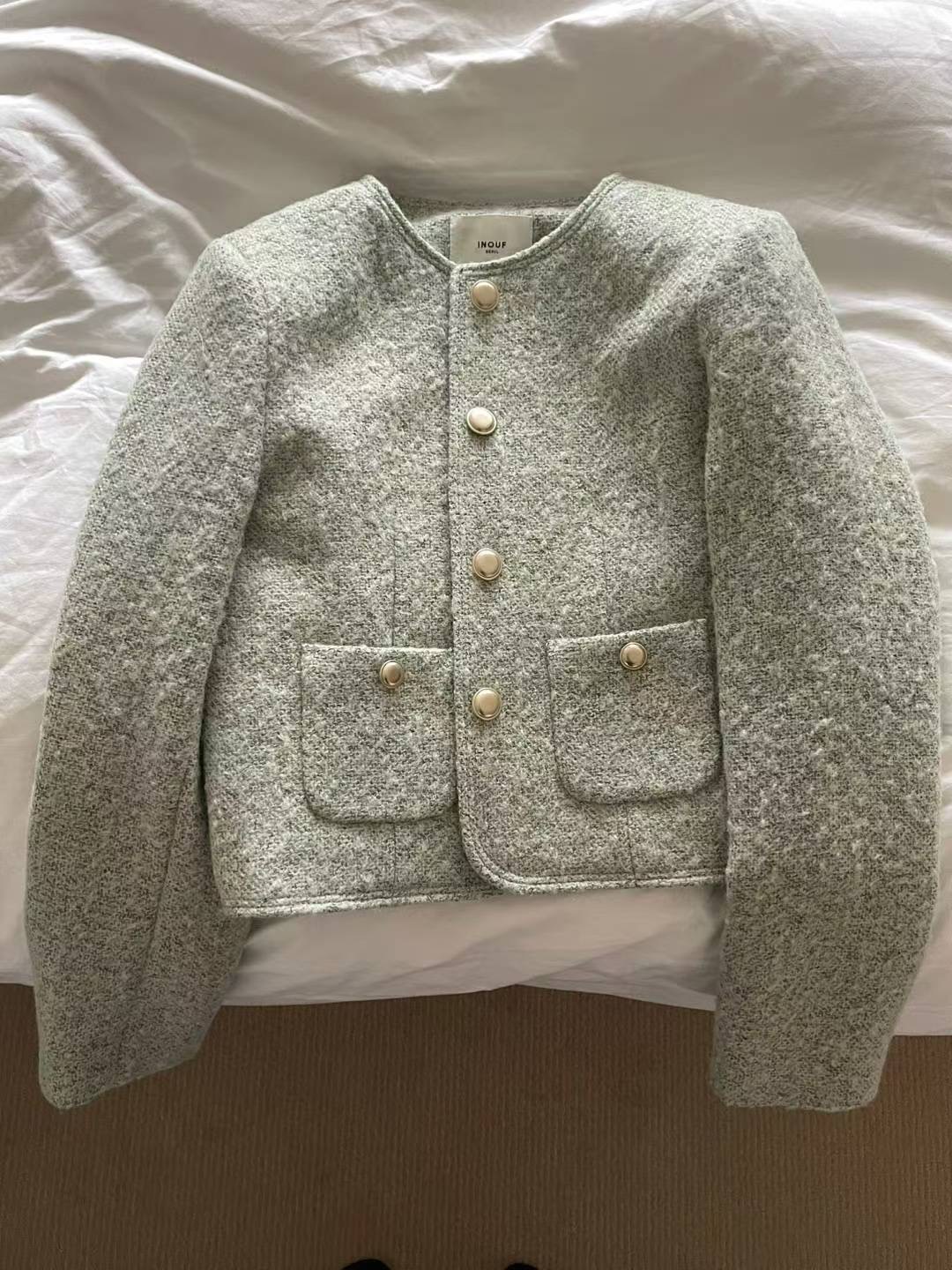 INOUF東大門㊣直郵女裝新款人氣休閑推薦時尚夾克粗花呢羊毛INOUF/FLUTTER夾克