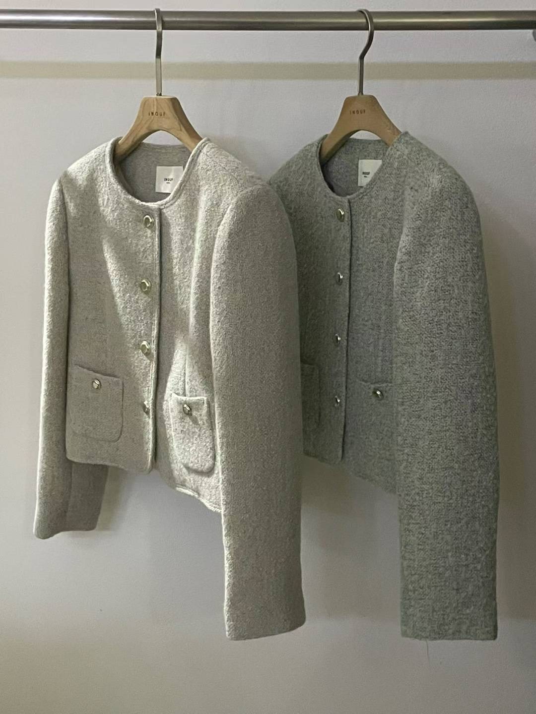 INOUF東大門㊣直郵女裝新款人氣休閑推薦時尚夾克粗花呢羊毛INOUF/FLUTTER夾克圖色2左二色