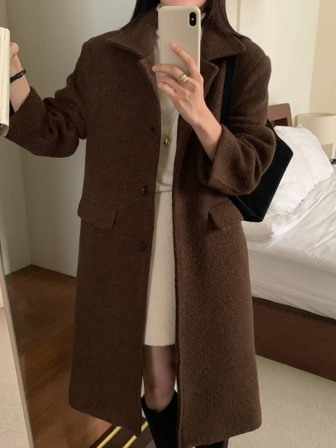 INOUF東大門㊣實拍女裝新款人氣25秋冬休閑時尚中長款大衣羊駝INOUF/FLUTTER中長款大衣