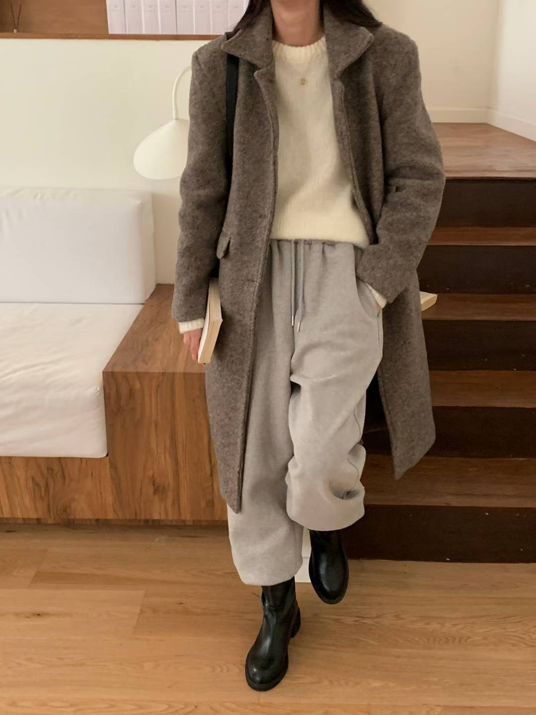 INOUF東大門㊣實拍女裝新款人氣25秋冬休閑時尚中長款大衣羊駝INOUF/FLUTTER中長款大衣