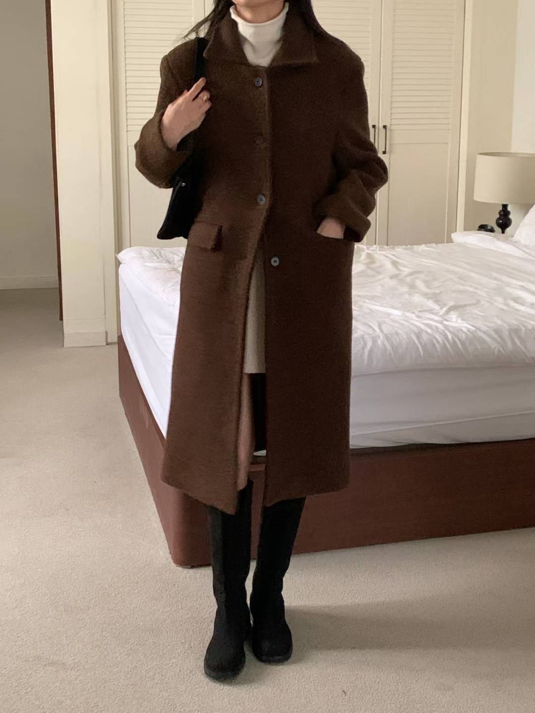 INOUF東大門㊣實拍女裝新款人氣25秋冬休閑時尚中長款大衣羊駝INOUF/FLUTTER中長款大衣圖色1