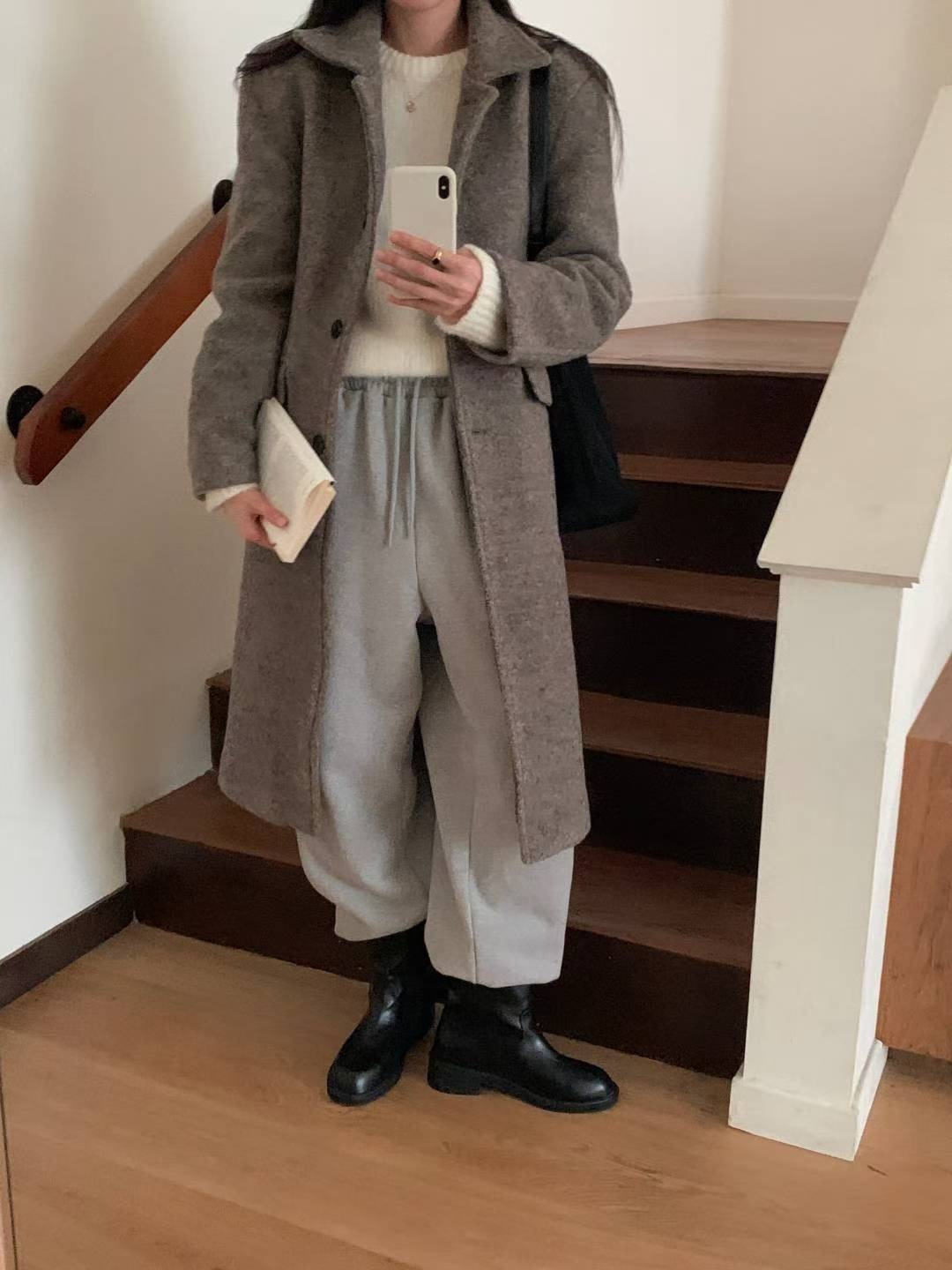 INOUF東大門㊣實拍女裝新款人氣25秋冬休閑時尚中長款大衣羊駝INOUF/FLUTTER中長款大衣圖色2