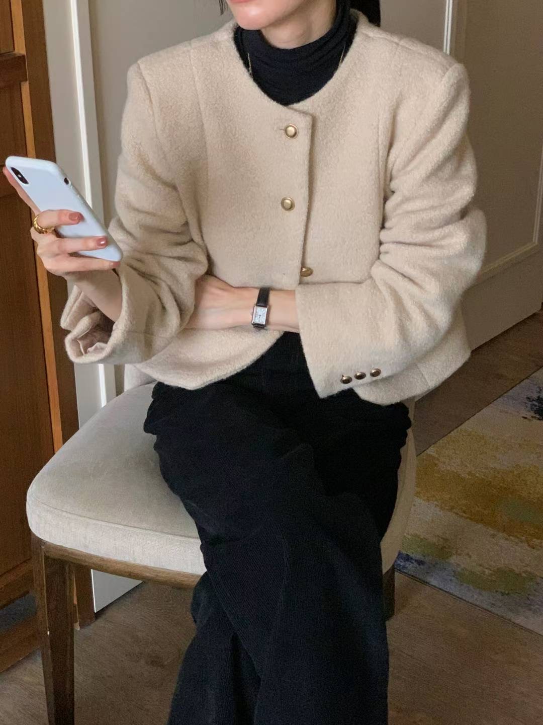 INOUF韓國代購㊣女裝新款人氣職業時尚休閑25秋冬推薦短款大衣INOUF/FLUTTER短款大衣