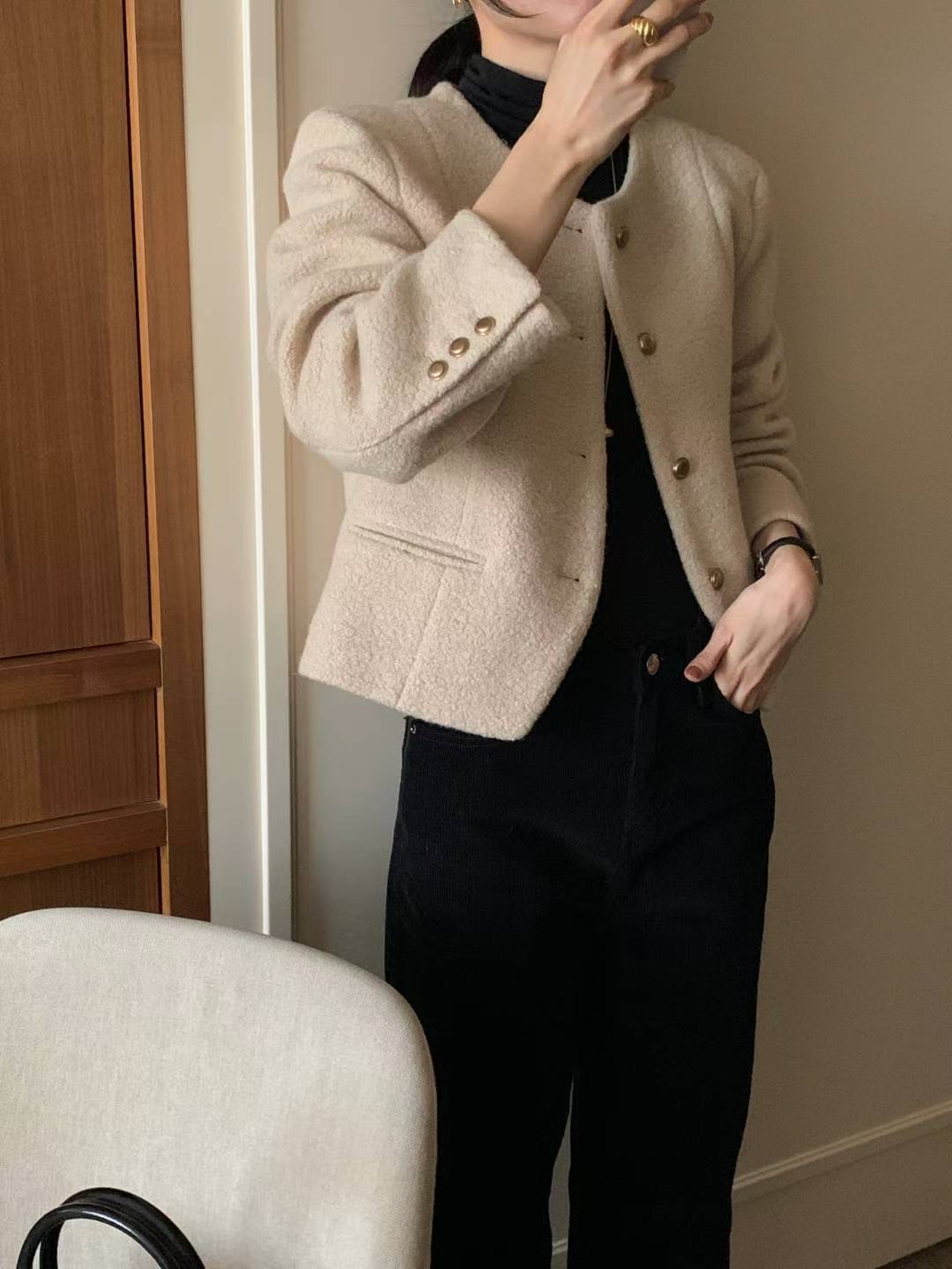 INOUF韓國代購㊣女裝新款人氣職業時尚休閑25秋冬推薦短款大衣INOUF/FLUTTER短款大衣