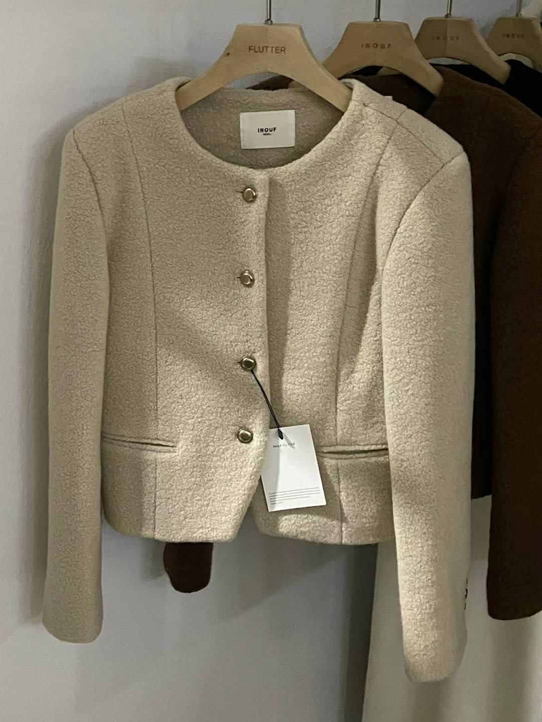 INOUF韓國代購㊣女裝新款人氣職業時尚休閑25秋冬推薦短款大衣INOUF/FLUTTER短款大衣圖色1