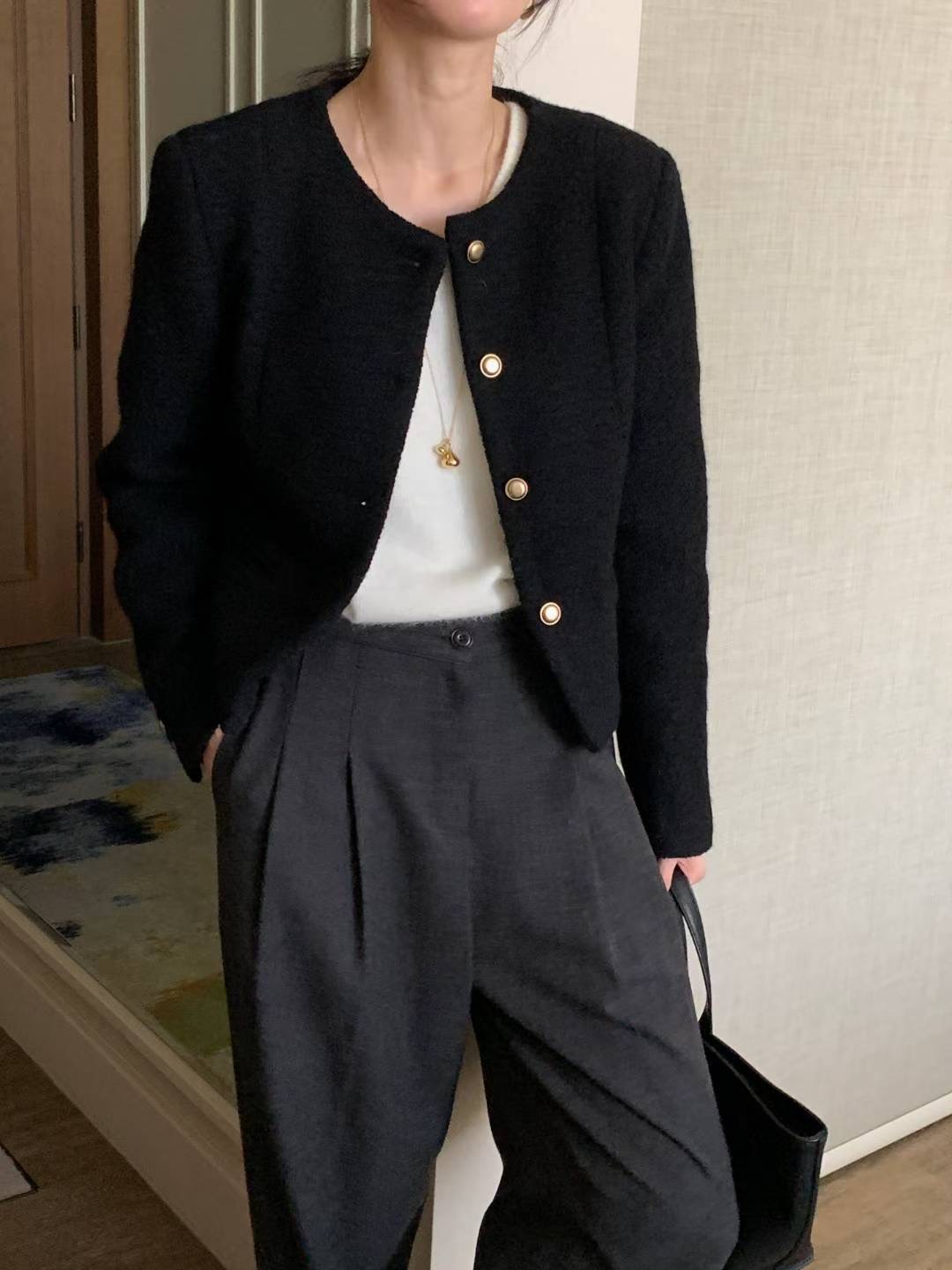 INOUF韓國代購㊣女裝新款人氣職業時尚休閑25秋冬推薦短款大衣INOUF/FLUTTER短款大衣圖色3