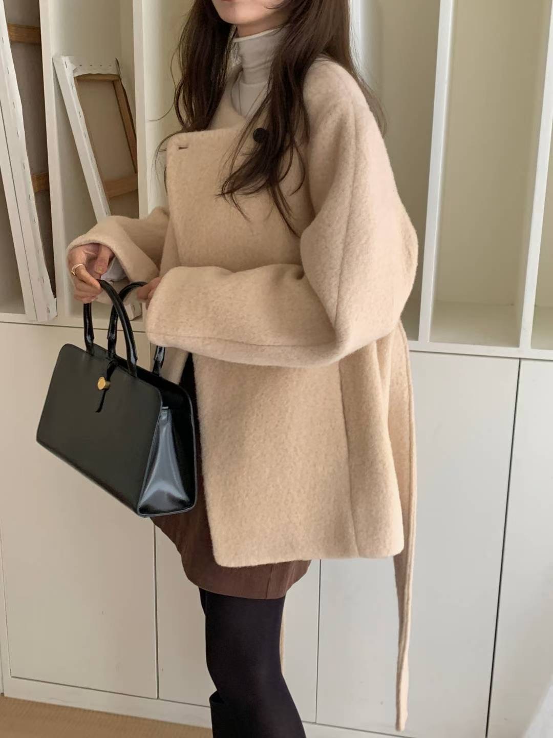 INOUF東大門㊣代購女裝新款25秋冬熱賣推薦時尚短款大衣含腰帶INOUF/FLUTTER短款大衣