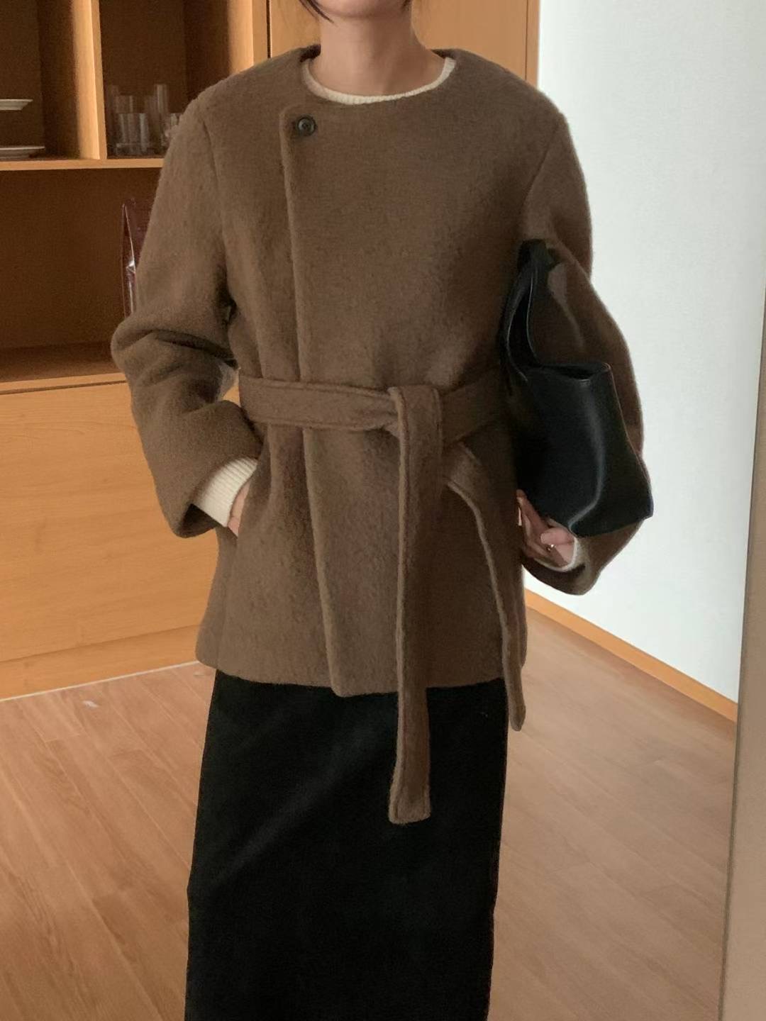 INOUF東大門㊣代購女裝新款25秋冬熱賣推薦時尚短款大衣含腰帶INOUF/FLUTTER短款大衣圖色2