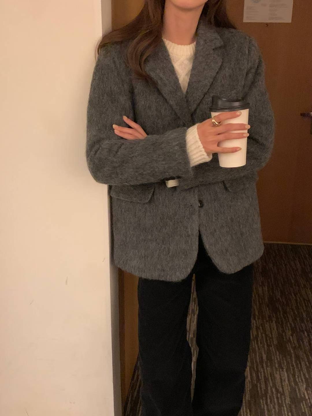 INOUF東大門㊣實拍女士新款推薦熱賣人氣時尚25秋冬夾克羊駝INOUF/FLUTTER夾克圖色2