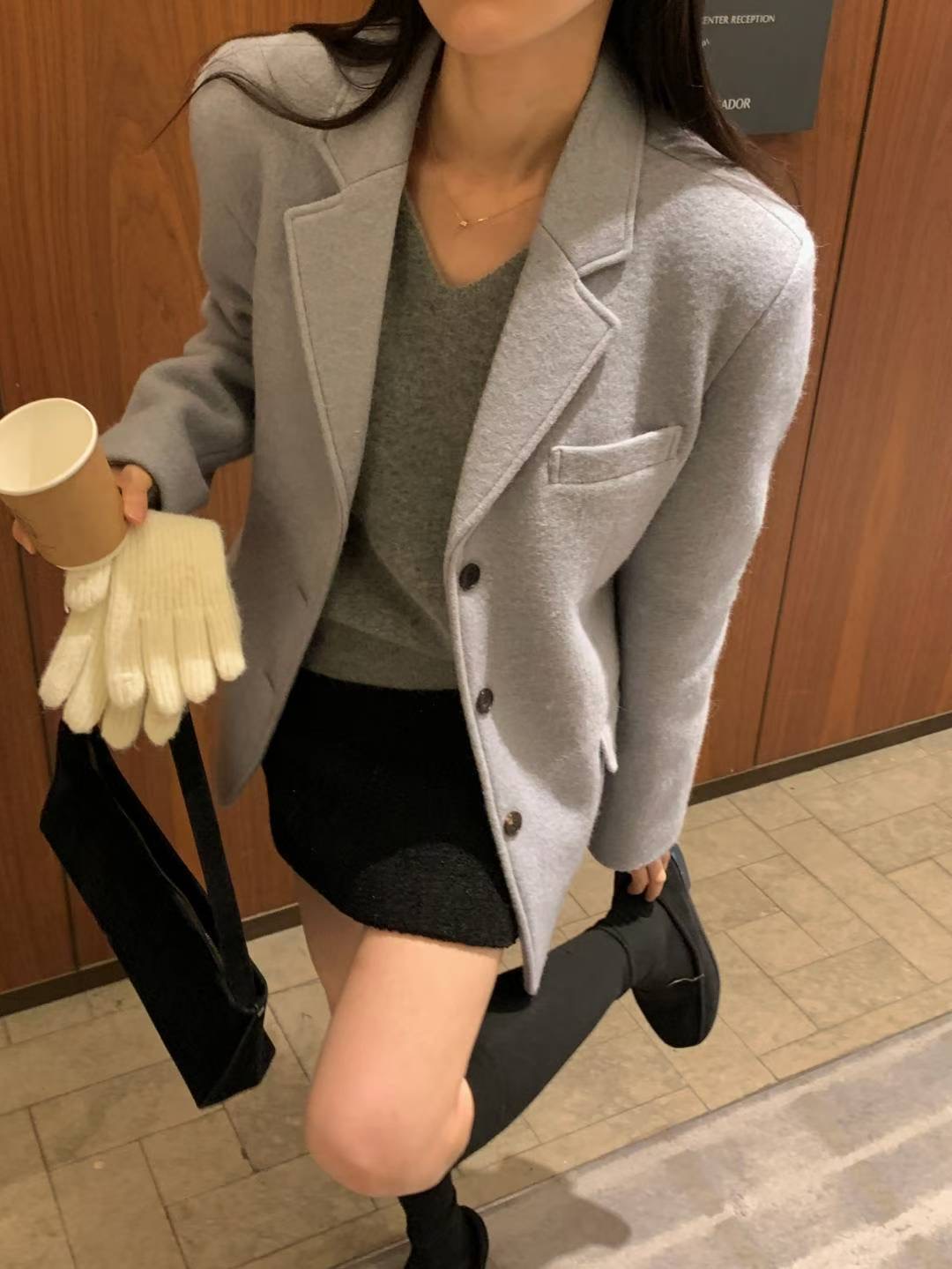 INOUF東大門㊣直郵女裝新款推薦熱賣時尚職業25秋冬夾克羊駝INOUF/FLUTTER夾克