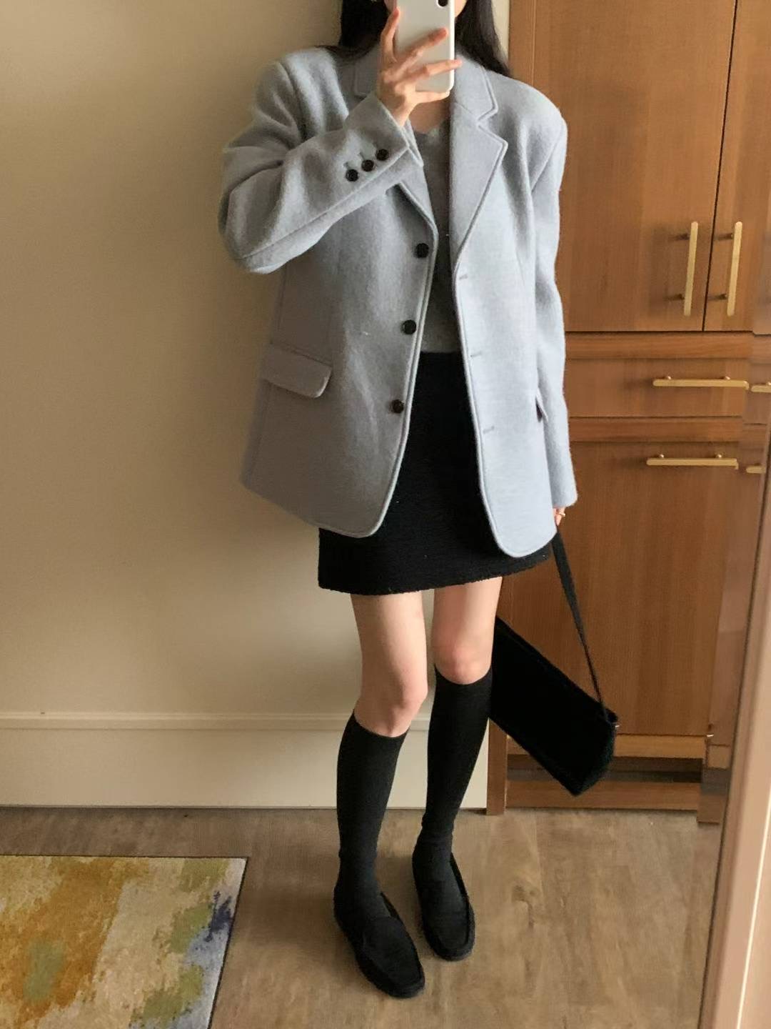 INOUF東大門㊣直郵女裝新款推薦熱賣時尚職業25秋冬夾克羊駝INOUF/FLUTTER夾克