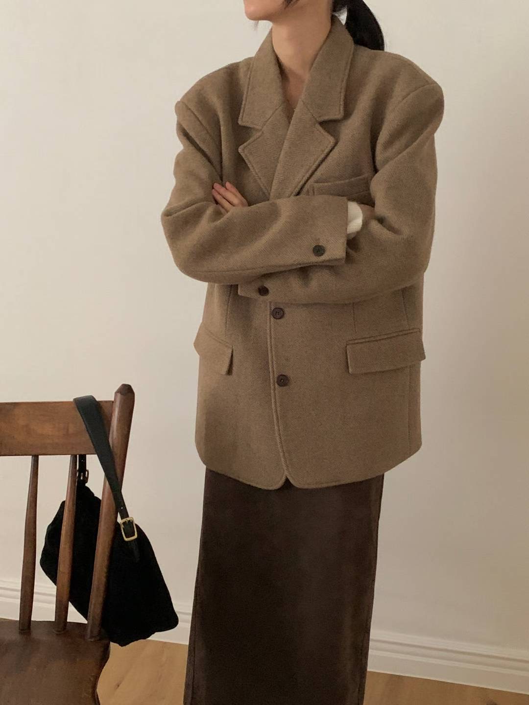 INOUF東大門㊣直郵女士新款休閑25秋冬熱賣時尚推薦夾克人字紋INOUF/FLUTTER夾克