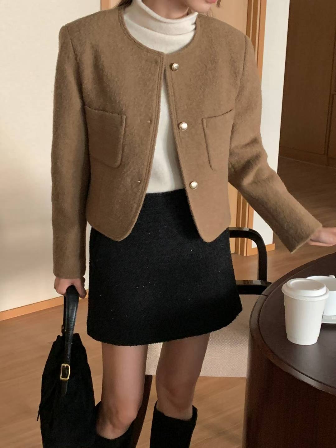 INOUF東大門㊣直郵女士新品人氣25秋冬職業推薦夾克粗花呢羊毛INOUF/FLUTTER夾克