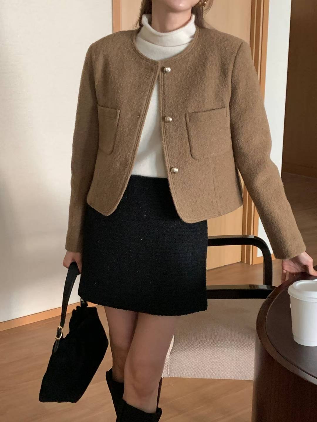 INOUF東大門㊣直郵女士新品人氣25秋冬職業推薦夾克粗花呢羊毛INOUF/FLUTTER夾克圖色1