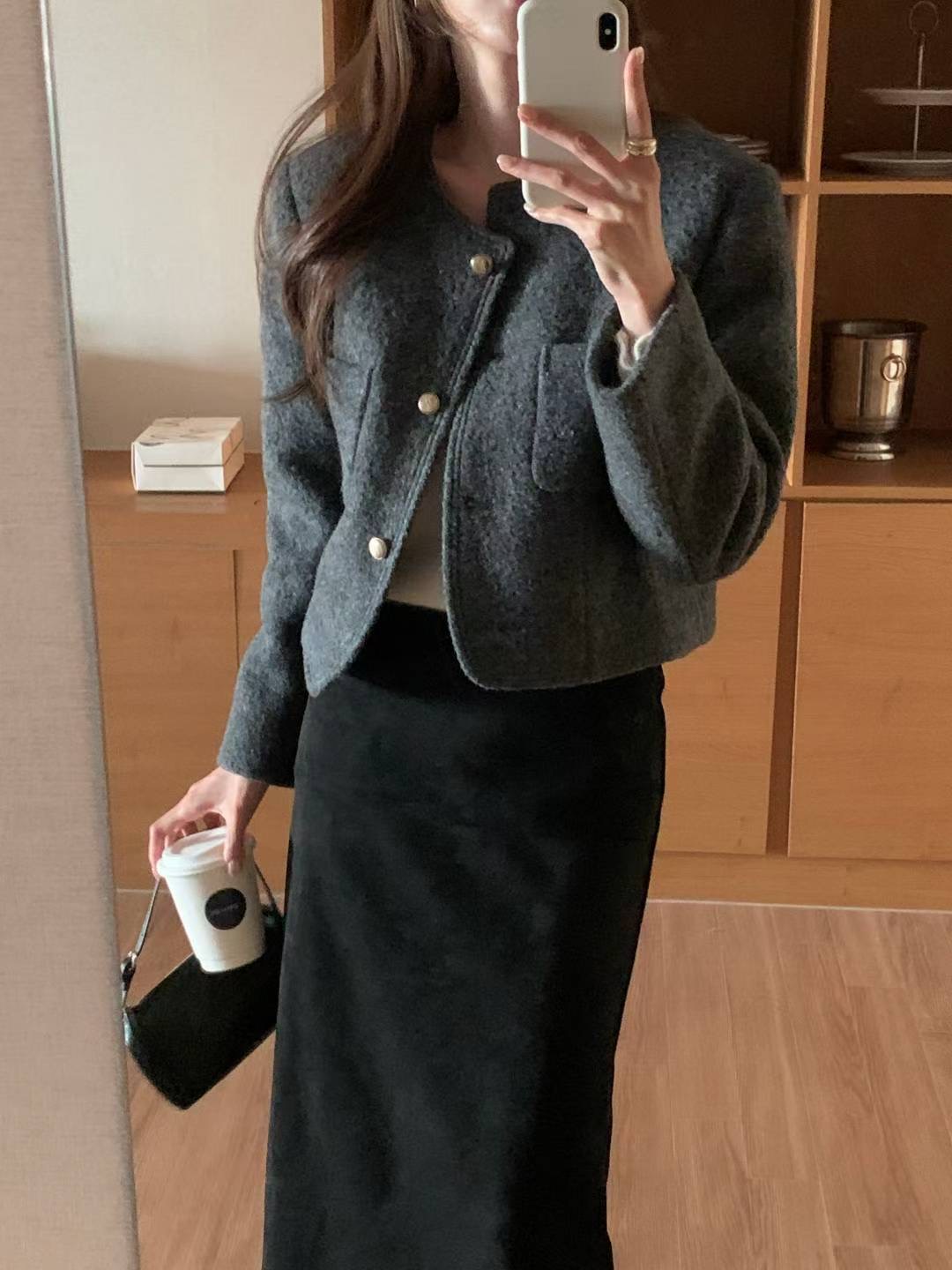 INOUF東大門㊣直郵女士新品人氣25秋冬職業推薦夾克粗花呢羊毛INOUF/FLUTTER夾克圖色2