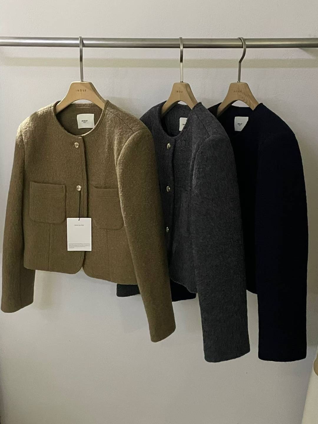 INOUF東大門㊣直郵女士新品人氣25秋冬職業推薦夾克粗花呢羊毛INOUF/FLUTTER夾克圖色3左三色