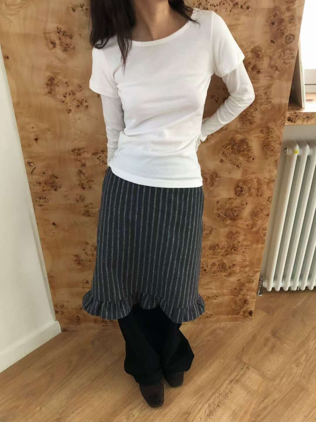 OURSTUDIO東大門㊣直郵女士新款25秋冬時尚半身裙中短裙條紋OURSTUDIO半身裙/中短裙