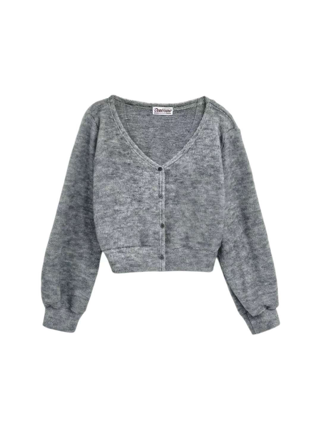 OURSTUDIO韓國直郵㊣女裝新品休閑熱賣針織衫毛圈布V領開衫OURSTUDIO針織衫圖色3