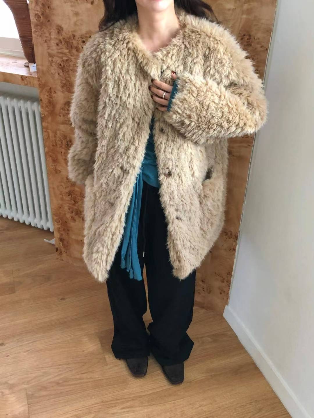 OURSTUDIO東大門㊣實拍女士新款推薦熱賣職業中長款大衣皮草OURSTUDIO中長款大衣