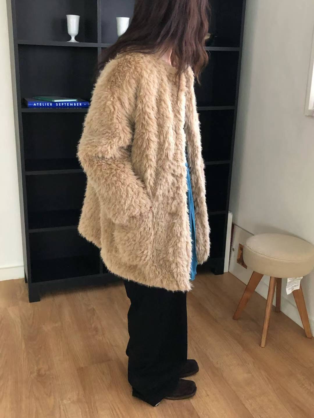 OURSTUDIO東大門㊣實拍女士新款推薦熱賣職業中長款大衣皮草OURSTUDIO中長款大衣
