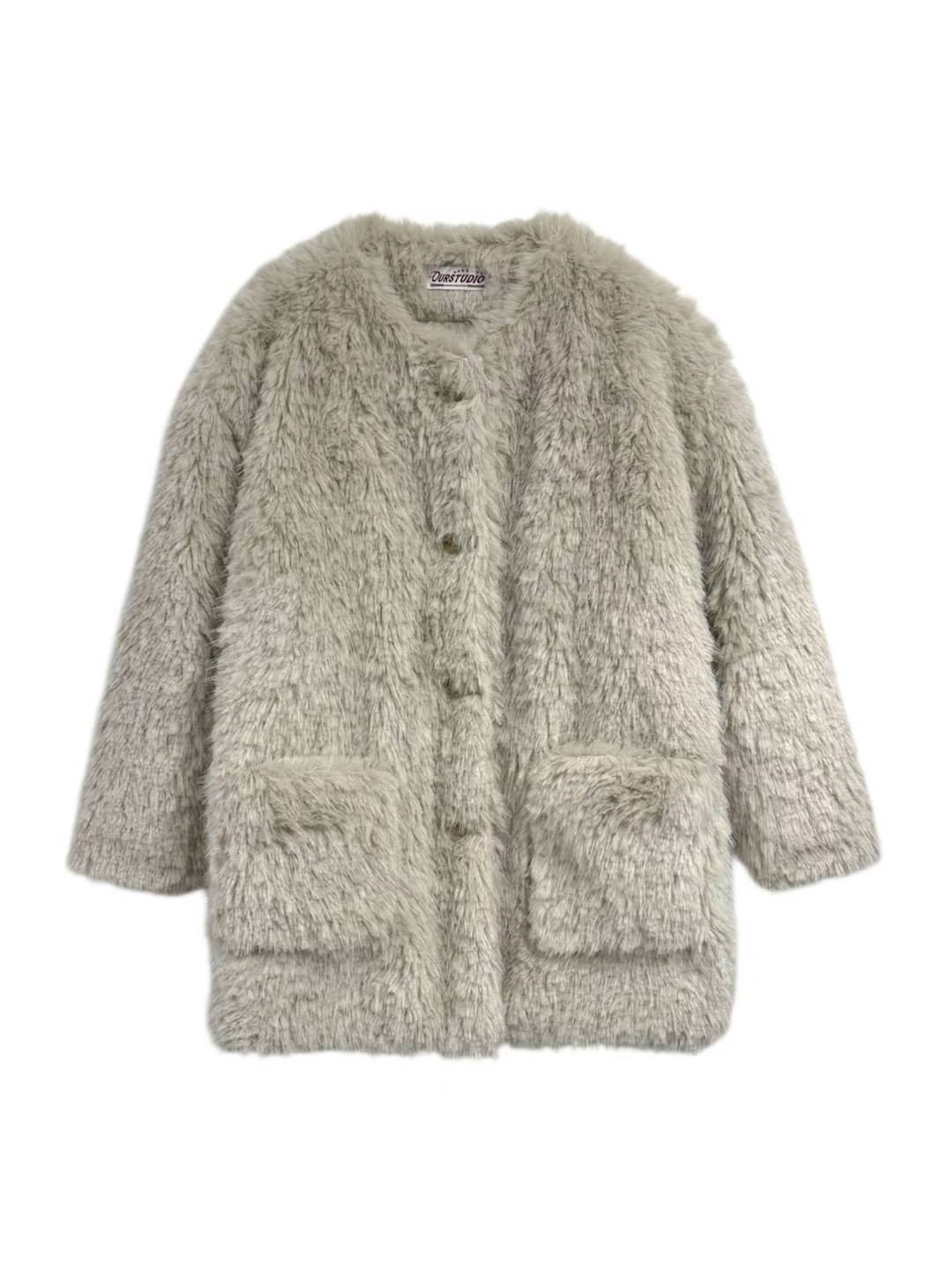 OURSTUDIO東大門㊣實拍女士新款推薦熱賣職業中長款大衣皮草OURSTUDIO中長款大衣圖色1