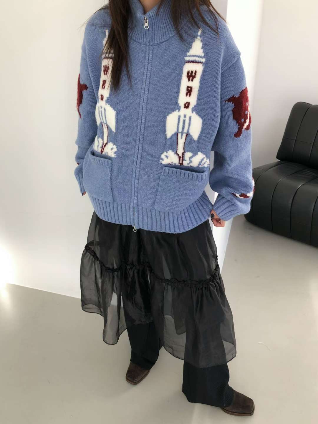 OURSTUDIO韓國代購㊣女裝新款推薦人氣時尚25秋冬夾克高領拉鏈衫OURSTUDIO夾克