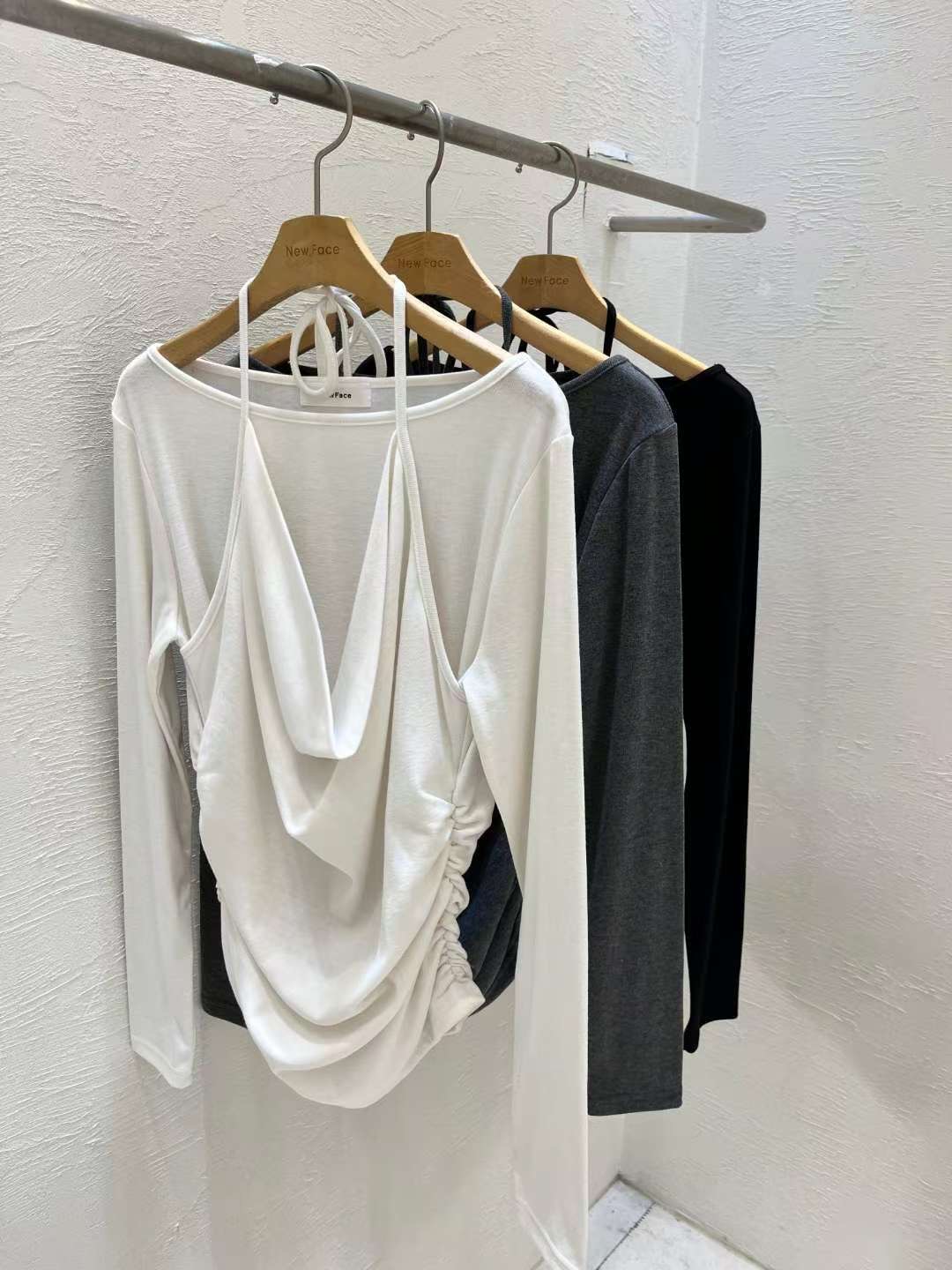 NEW FACE韓國直郵㊣女裝新款熱賣職業休閑真品長袖T恤假兩件NEW FACE長袖T恤