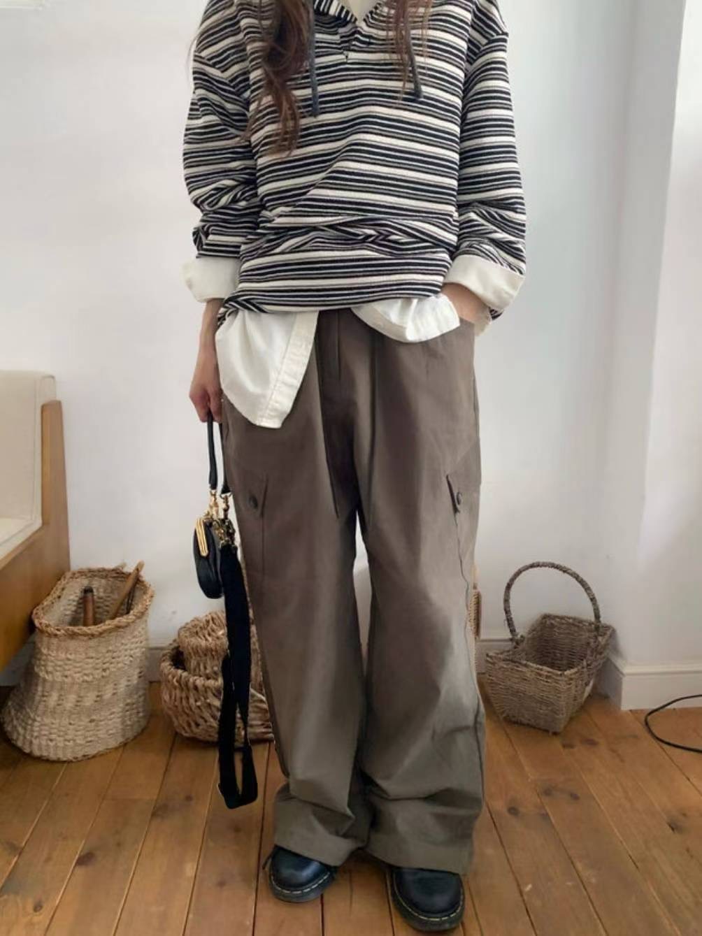 OURSTUDIO韓國直郵㊣女士新款真品25秋冬人氣職業休閑褲口袋OURSTUDIO休閑褲