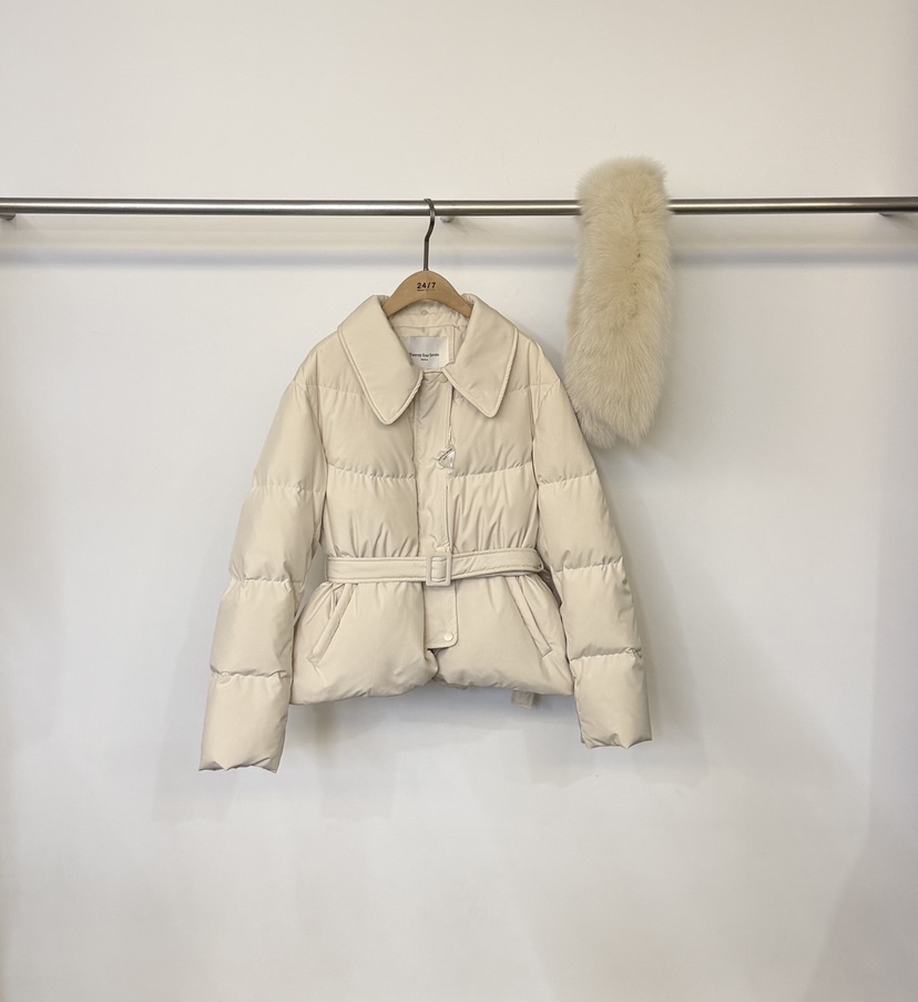 TWENTY FOUR SEVEN24-7東大門㊣實拍女裝新款休閑短款羽絨服毛領可拆可拆卸含腰帶鴨絨TEWNTY FOUR SEVEN24-7短款羽絨服