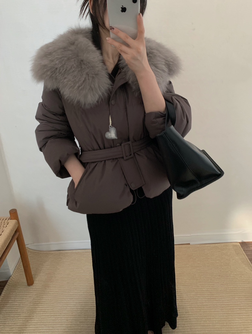 TWENTY FOUR SEVEN24-7東大門㊣實拍女裝新款休閑短款羽絨服毛領可拆可拆卸含腰帶鴨絨TEWNTY FOUR SEVEN24-7短款羽絨服