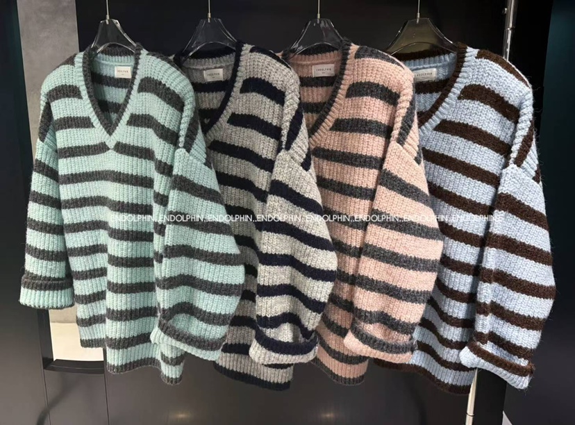 ENDOLPHIN東大門㊣代購女裝新品真品職業人氣休閑毛衣V領條紋ENDOLPHIN毛衣