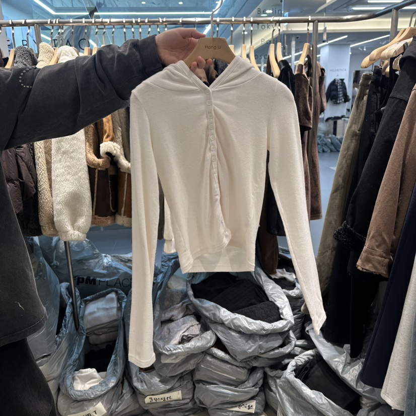 HONG.U東大門㊣實拍女裝新款推薦長袖T恤安哥拉連帽衫羊毛HONG.U長袖T恤圖色1