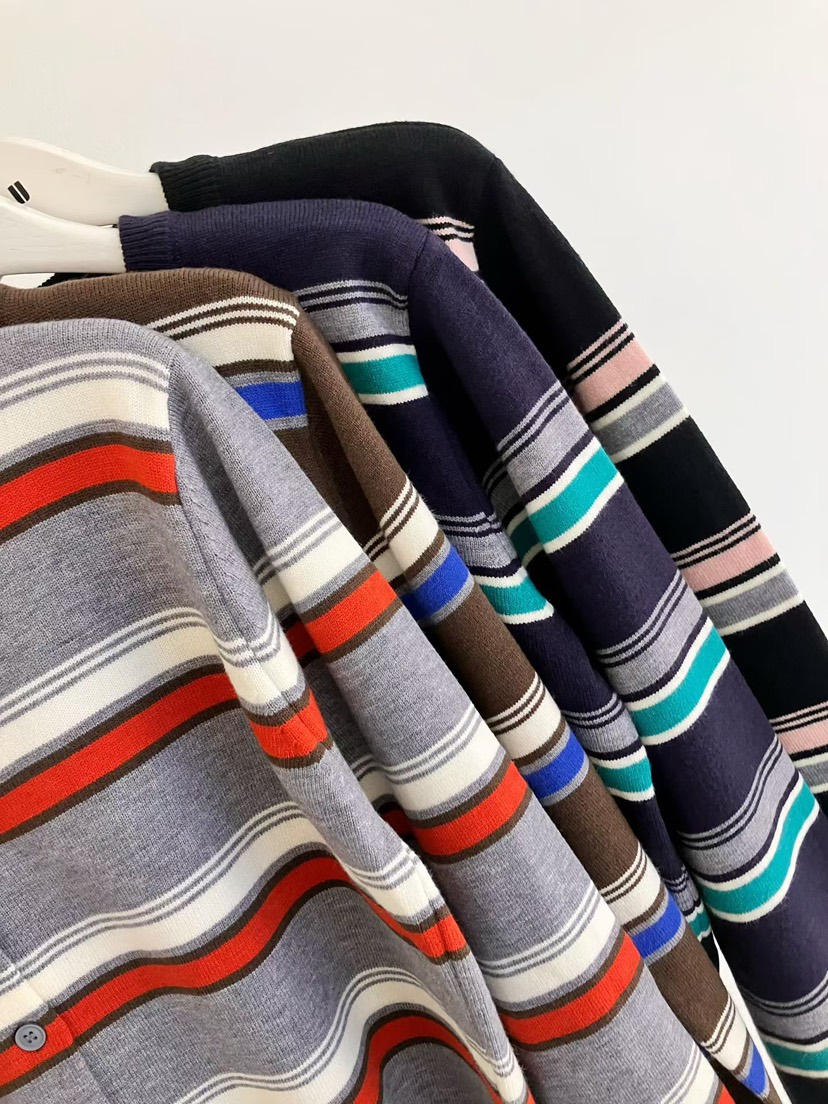 HARU-Q東大門㊣代購女裝新款職業25秋冬真品針織衫開衫條紋HARU-Q針織衫