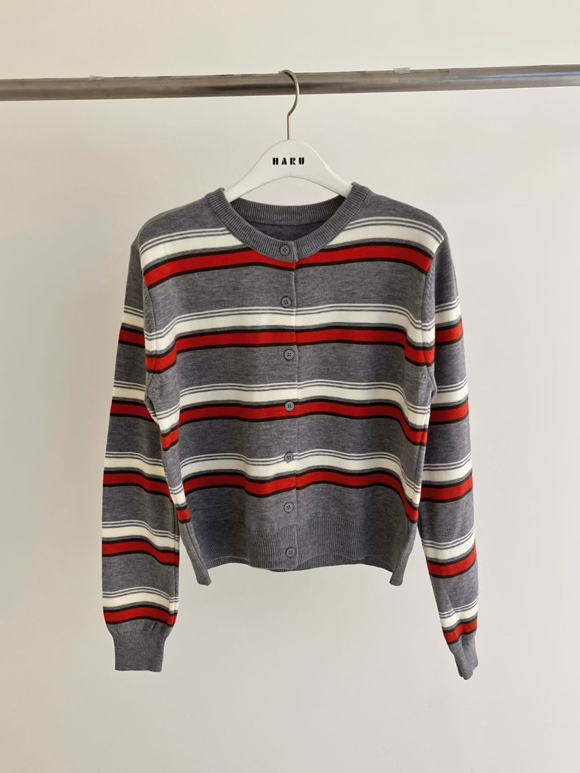 HARU-Q東大門㊣代購女裝新款職業25秋冬真品針織衫開衫條紋HARU-Q針織衫圖色1