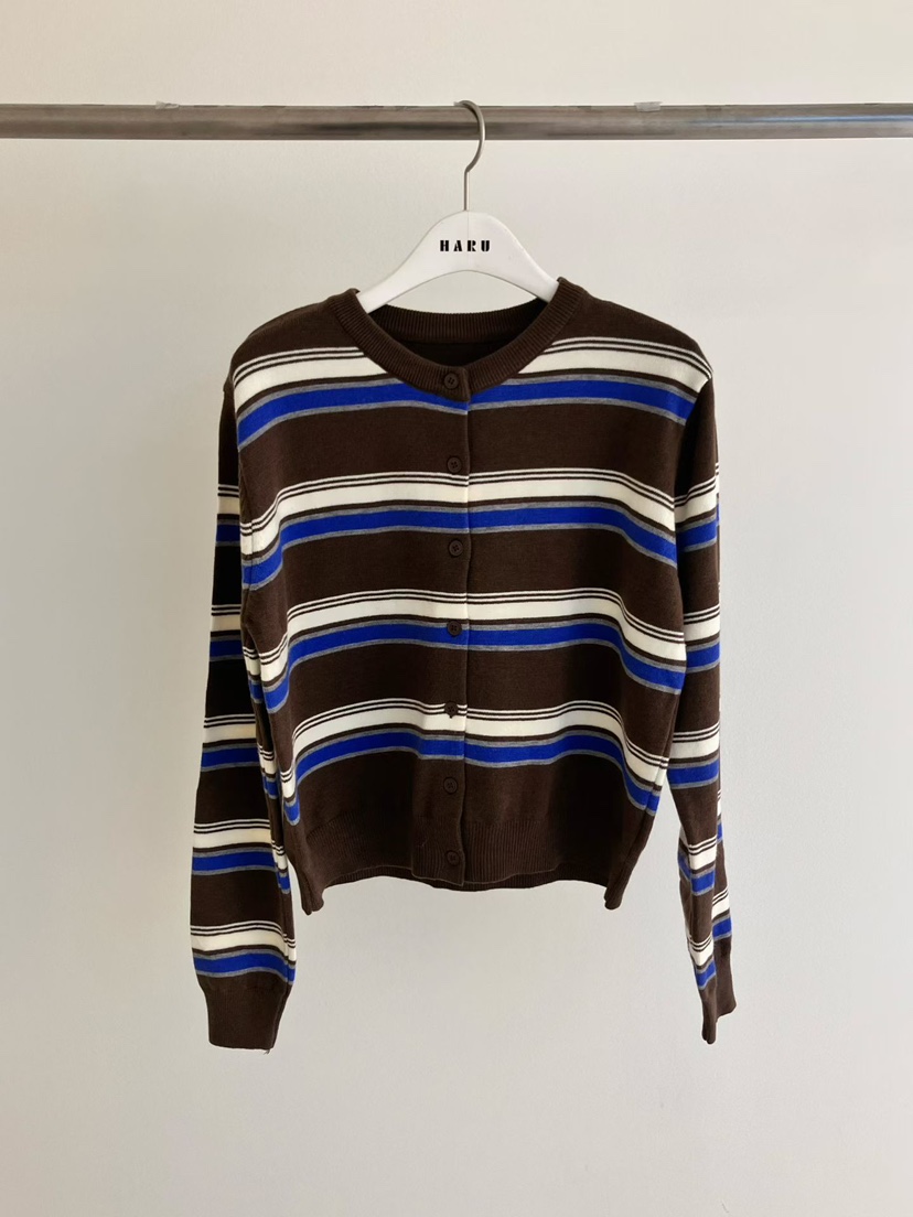 HARU-Q東大門㊣代購女裝新款職業25秋冬真品針織衫開衫條紋HARU-Q針織衫圖色2