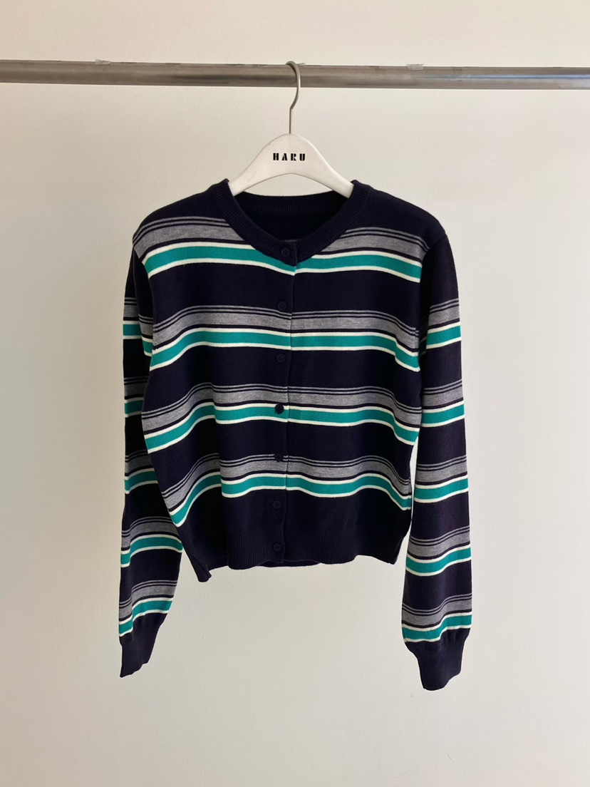 HARU-Q東大門㊣代購女裝新款職業25秋冬真品針織衫開衫條紋HARU-Q針織衫圖色3