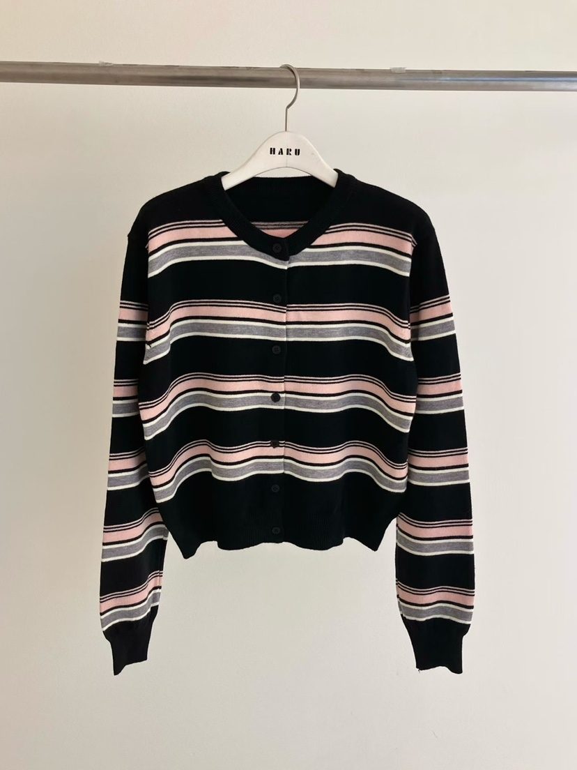 HARU-Q東大門㊣代購女裝新款職業25秋冬真品針織衫開衫條紋HARU-Q針織衫圖色4