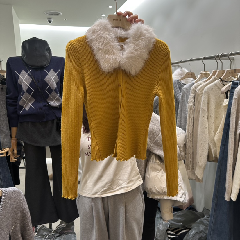 PART3東大門㊣直郵女裝新款時尚針織衫毛領可拆可拆卸拉鏈開衫Part.3針織衫圖色1