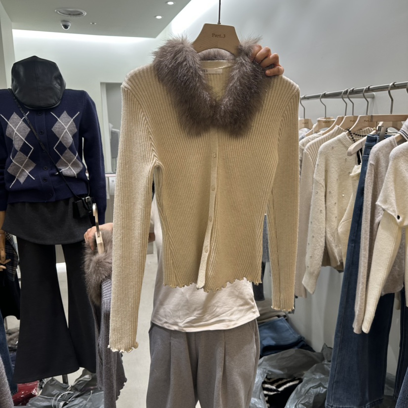 PART3東大門㊣直郵女裝新款時尚針織衫毛領可拆可拆卸拉鏈開衫Part.3針織衫圖色2