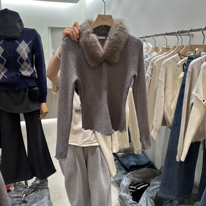 PART3東大門㊣直郵女裝新款時尚針織衫毛領可拆可拆卸拉鏈開衫Part.3針織衫圖色3